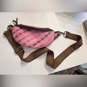 Anthropologie Pink Tie-Dye Crossbody Bag with Brown Strap